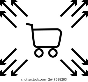 Shopping cart with arrows icon representing eCommerce growth, conversion path and sales optimization with transparent background