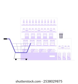 Shopping Cart And Art Supplies Shelf In Flat Vector Illustration Symbolizing Creativity, Art Shopping, And Craft Supplies, Isolated On White Background