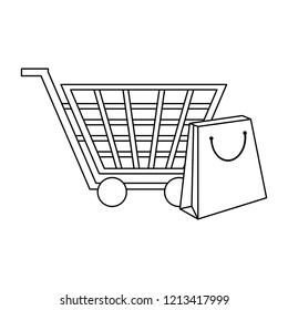Shopping cart and bag in black and white