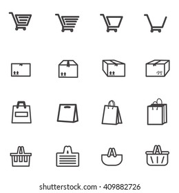 Shopping - Cart - Bag - Bog Vector Line Icon Set 