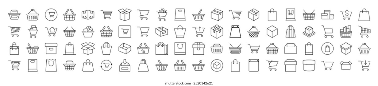 Shopping Cart, Bag, Delivery Outline Simple Linear Image Collection. Editable Stroke. Suitable for Web Sites, Books, Cards, Apps