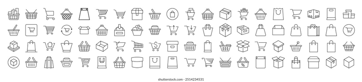 Shopping Cart, Bag, Delivery Set of Thin Icons. Editable Stroke. Suitable for Web Sites, Books, Cards, Apps 