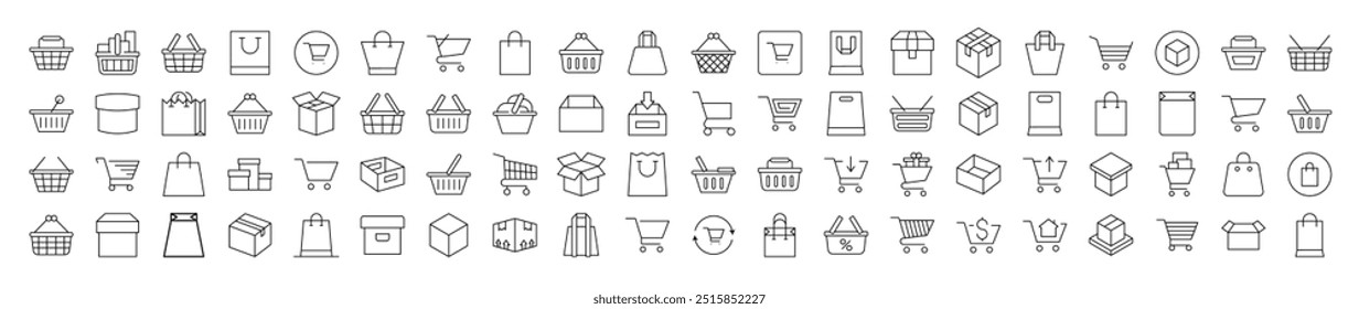 Shopping Cart, Bag, Delivery Thin Icons Collection. Editable Stroke. Suitable for Web Sites, Books, Cards, Apps 