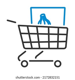Shopping Cart With Bag Of Food Icon. Editable Bold Outline With Color Fill Design. Vector Illustration.