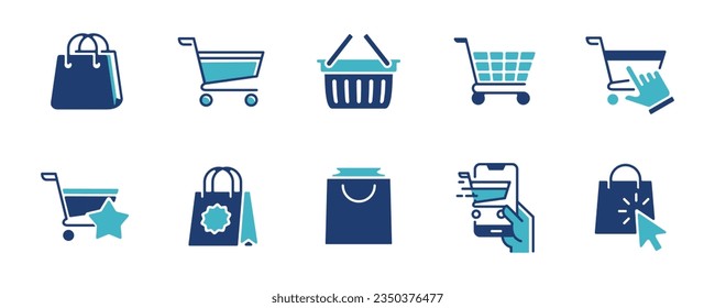 shopping cart bag icon set. online purchase basket store symbol illustration retail sale marketplace business vector design