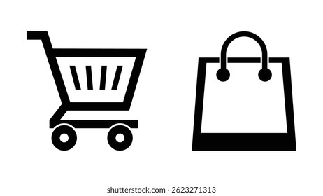 Shopping cart and bag icon set vector on white background