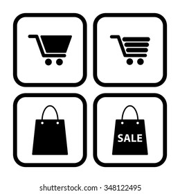 Shopping cart and bag - vector icon