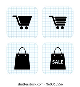 Shopping cart and bag  - vector icon set