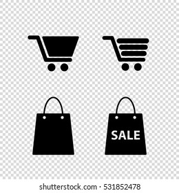 Shopping cart and bag  - vector icon set