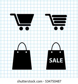 Shopping cart and bag  - vector icon set