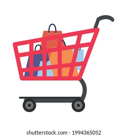 shopping cart with bags isolated