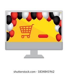 Warenkorb und Ballons in der Computer-Design-Handel und Markt-Thema Vektorgrafik
