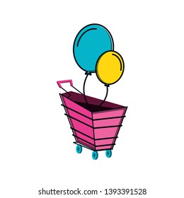 shopping cart with balloons helium