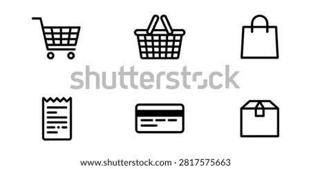 Shopping Cart Basket Bag Receipt Card Delivery Icon Set