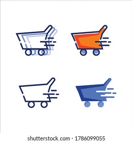 Shopping cart or basket icon logo vector. Set of trolley design illustration. Apply to online shop application, e-market, e commerce, mall, etc for apps, website or brand. Simple line art flat style