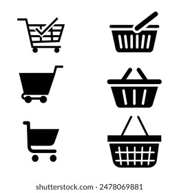 Shopping Cart and Basket Icon Set - Vector Illustration