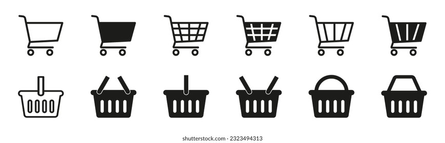 Shopping cart and basket vector icons.  Shopping basket bag icon sign – stock vector. EPS 10