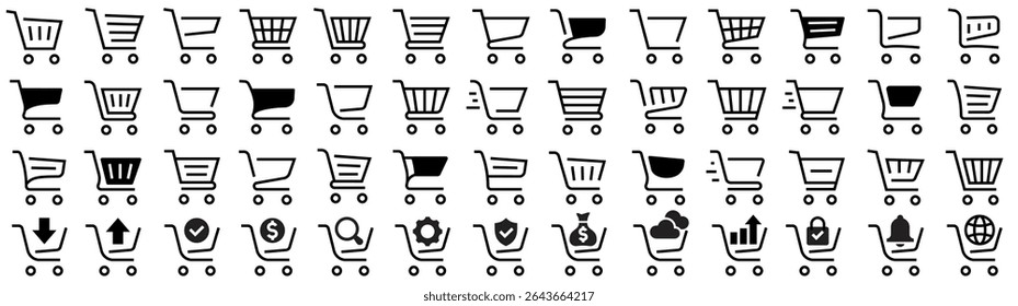 Shopping cart big icon set.Shopping cart icon design collection.Vector diferends black shopping cart icons set. Vector illustration in flat stile