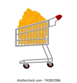 Shopping Cart bitcoin. Shop trolley crypto currency. Virtual money. Vector illustration
