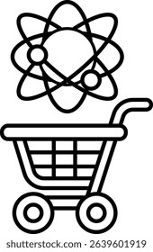 A shopping cart with a black background and a black and white image of a shopping cart with a black handle