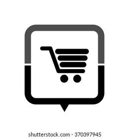 Shopping cart - black vector icon; map pointer;  message bubble