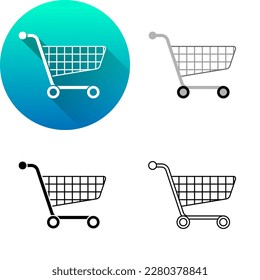 Shopping Cart Blank Finance Icon, Set of Flat Long Shadow, Black-White Silhouette, Line Art Logo Icon Symbol Isolated on White Background