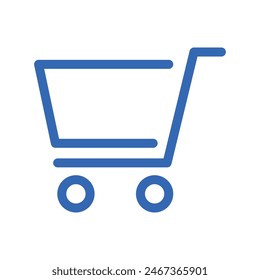 Shopping cart blue vector icon, flat design isolated on white background. E-commerce symbol. Supermarket trolley linear pictogram. E-Shop concept.