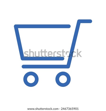 Shopping cart blue vector icon, flat design isolated on white background. E-commerce symbol. Supermarket trolley linear pictogram. E-shop concept. Buy cart UX UI design. EPS 10.