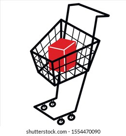 shopping cart  with box inside outline isometric 