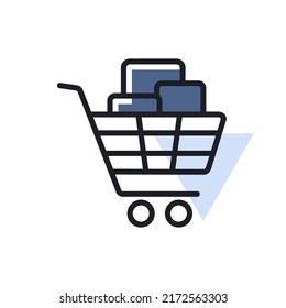 Shopping cart with boxes flat icon. E-commerce sign. Graph symbol for your web site design, logo, app, UI. Vector illustration, EPS10.