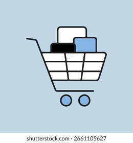 Carrito de compras con icono de cajas planas. Signo de comercio electrónico. Símbolo del gráfico para su diseño del Sitio web, logotipo, App, UI. Ilustración vectorial, EPS10.