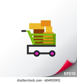Shopping cart with boxes icon