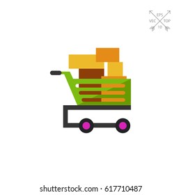 Shopping cart with boxes icon