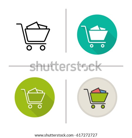 Shopping cart with boxes icon. Flat design, linear and color styles. Isolated vector illustrations