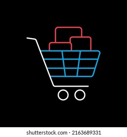 Shopping cart with boxes icon isolated on the black. E-commerce sign. Graph symbol for your web site design, logo, app, UI. Vector illustration, EPS10.