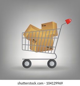 shopping cart with boxes icon vector illustration