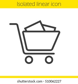 Shopping cart with boxes linear icon. Thin line illustration. Contour symbol. Vector isolated outline drawing