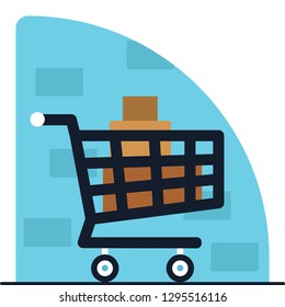 Shopping cart with boxes simple illustration
