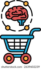 A shopping cart with a brain on it. The brain is surrounded by many other circles, which could represent the many different thoughts and ideas that the brain can hold