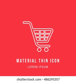 Shopping Cart Bright red material designed line thin flat icon / logo