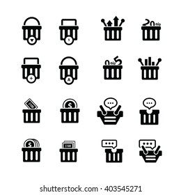 Shopping cart with bubble talk, status icons