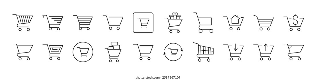 Shopping Cart Bundle of Thin Icons. Editable Stroke. Suitable for Web Sites, Books, Cards, Apps