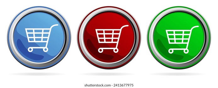 Shopping cart buttons icon web sign symbol illustration options for webdesign, infographic template in 3 color options. Vector symbol design illustration