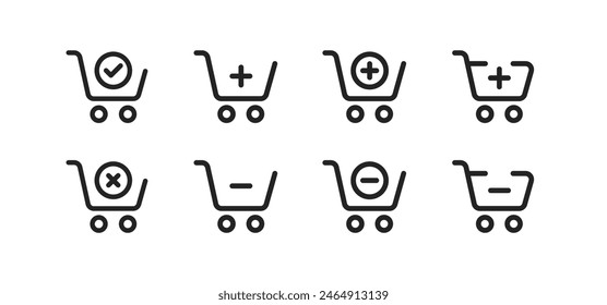 Shopping cart buttons set. Cart icons. Linear style. Vector icons