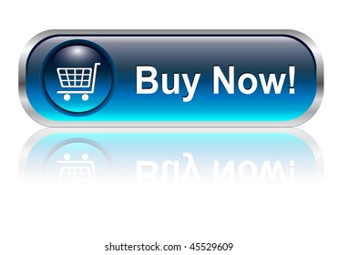 Shopping cart, buy icon button, blue glossy with shadow, vector