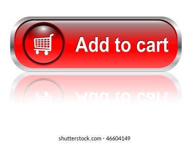 Shopping cart, buy icon button, red glossy with shadow, vector illustration