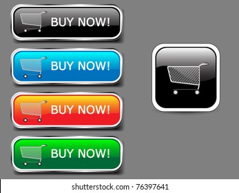 Shopping cart, buy icon button, colorful glossy with shadow.Vector