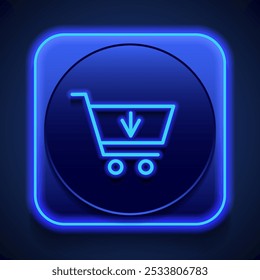 Carrinho de compras, comprar ícone simples vetor. Design plano. Estilo de néon azul no botão. Com shadow.ai