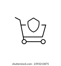 Carro de compras por símbolo del vector Escudo para publicidad. Adecuado para libros, tiendas, tiendas. Actrazo editable con un estilo de contorno minimalista. Símbolo de diseño 