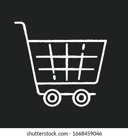 Shopping Cart Chalk White Icon On Black Background. Supermarket Trolley. Shop Purchase. Convenience Store Basket. Trade And Commerce Symbol. Grocery Checkout. Isolated Vector Chalkboard Illustration